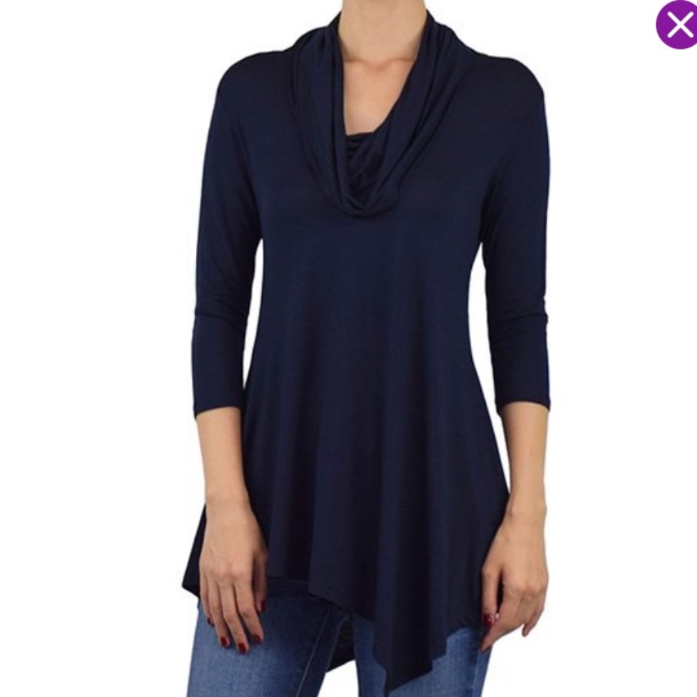 Navy Cowl Neck Flowy Top